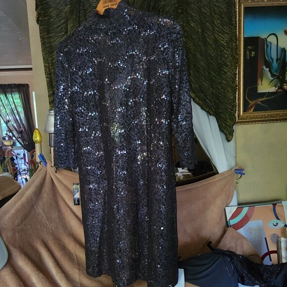 New 3 Piece Shimmery Long Sheer Scalloped Lace Jacket,  Lace TankTop & Pants Sz8 - Picture 9 of 16